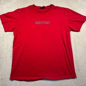 Nautica T Shirt Mens Large Red Vintage Y2K Embroidered‎ Logo Cotton Tee